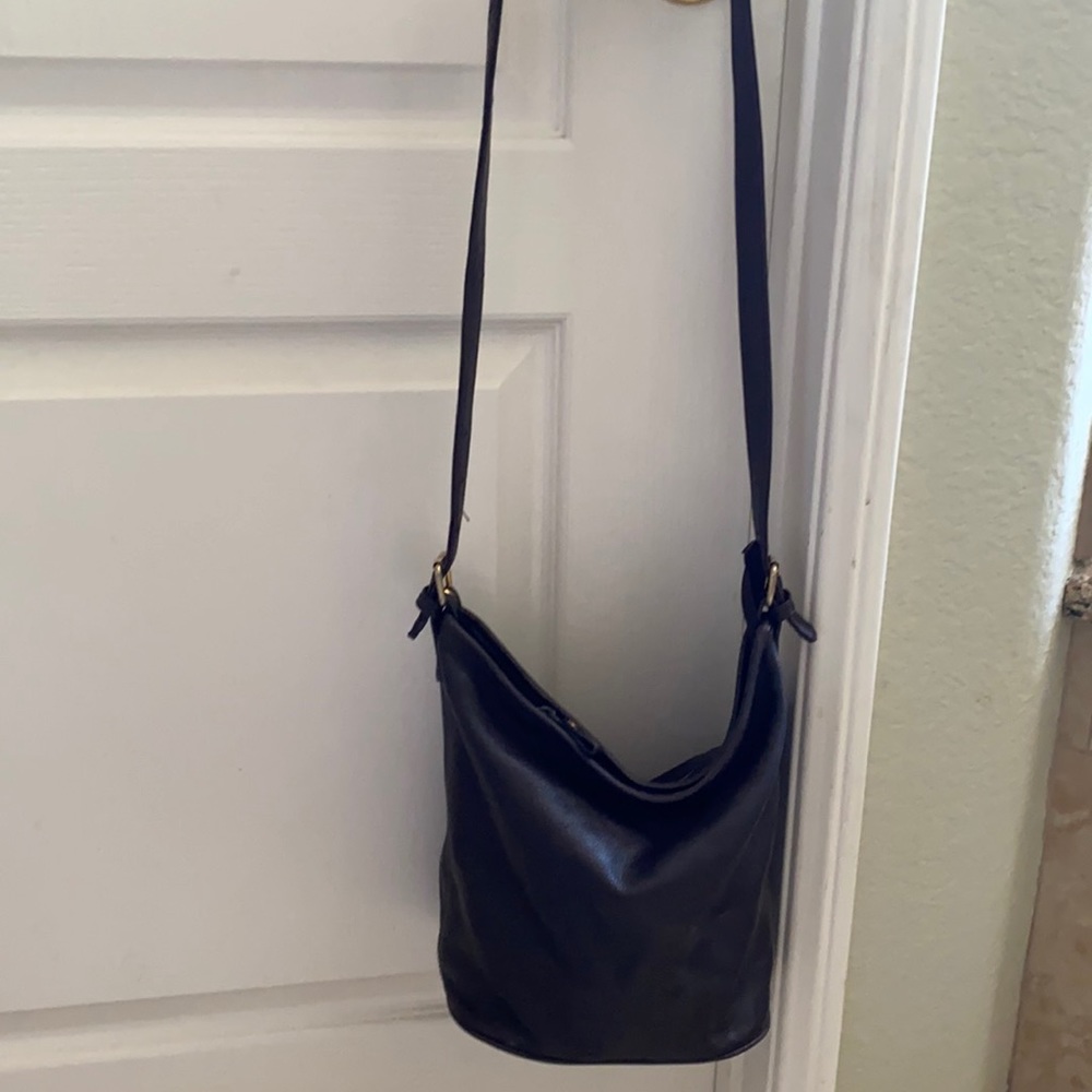 Dark brown leather bucket bag
